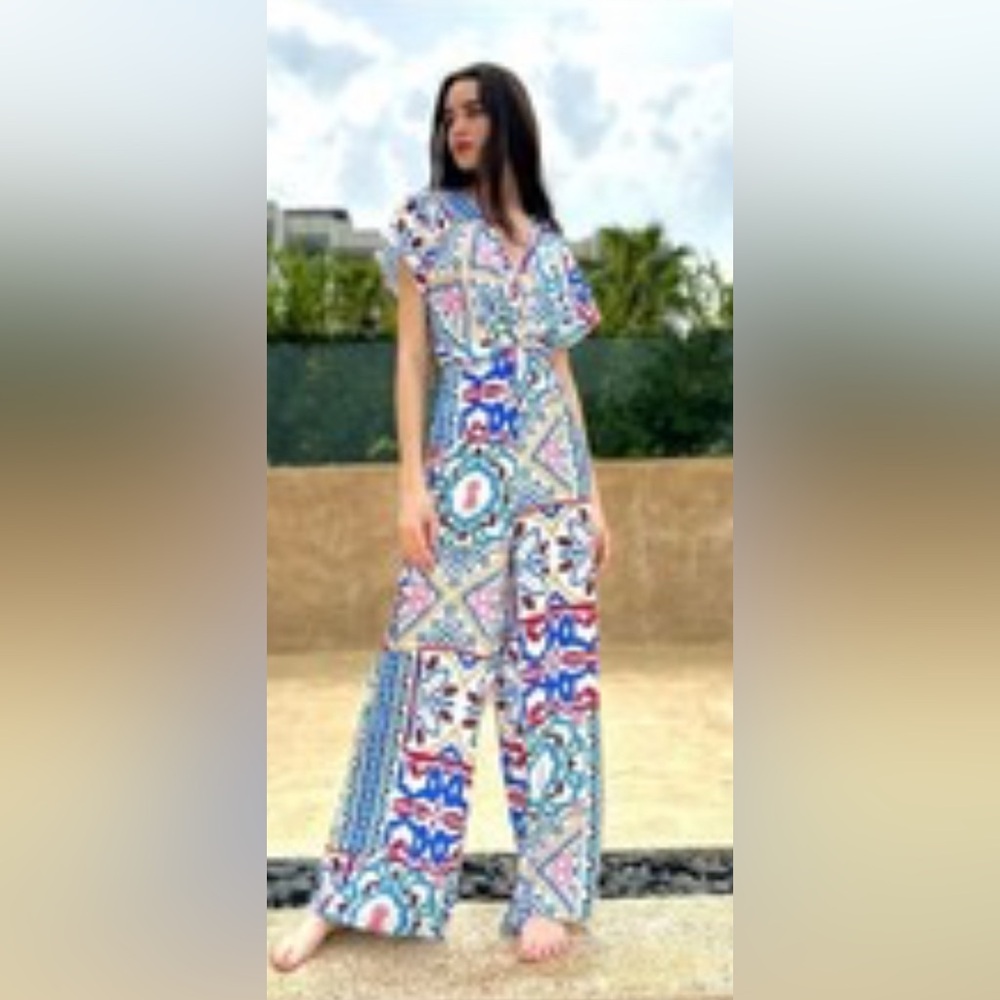 Zara Blue and Red Patterned Maxi Dress
